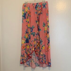 Magic Red and Blue Floral Midi Skirt